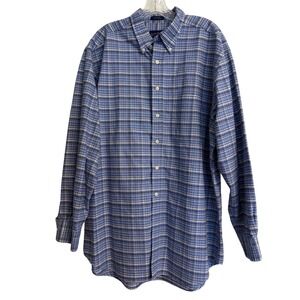 Club Room Charter Blue Plaid Button Down Shirt‎ 100% Cotton Long Sleeve Large L